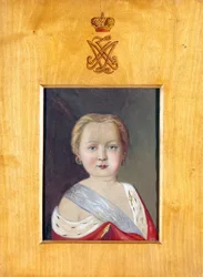 I. Oroszországi Sándor (Alexander Pavlovich Romanov) - Hau (Gau), Vlagyimir (Waldemar) Ivanovics (1816-1895) portréja I. Sándorról gyermekként, - Gouache papíron, 26x20 - Magángyűjtemény