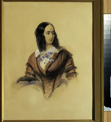 Natalie Goncharova (1812-1863), Alekszandr Puskin költő (1799-1837) feleségének portréja. (Natalia Puskina, A. Puskin felesége portréja). Vladimir Ivanovich Hau (Gau) (1816-1895) alkotása, akvarell kartonon