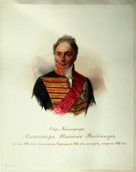 Alekszandr Ivanovics Ribeaupierre (1781-1865) portréja (A császári lóőrök albumából) - Hau (Gau), Vlagyimir Ivanovics (1816-1895) - 1846-1849 - Akvarell papíron - Orosz Irodalmi Intézet IRLI (Puskin- ház), Szentpétervár