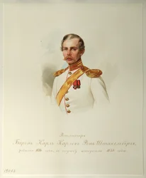 Karl Karlovich von Stackelberg báró (1816-1887) portréja (A császári lóőrök albumából) - Hau (Gau), Vladimir Ivanovich (1816-1895) - 1846-1849 - Akvarell papíron - Orosz Irodalmi Intézet IRLI ( Puskin-ház), Szentpétervár