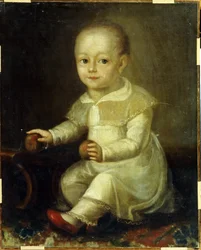 Portré egy gyermek almával. (Gyermek portréja almával). Vlagyimir Lukics Borovikovszkij (vagy Borovikovszkij) festménye (1757-1825)