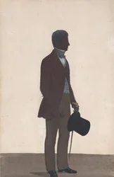 Fiatal férfi, álló, egész alakos sziluett, profil jobbra, 1850.