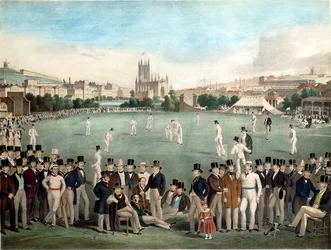 Krikettmérkőzés Sussex és Kent között 1840-ben, S. Lipschitz, London, 1849 körül (színes metszet)