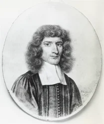 Isaac Barrow (1630-1677) angol keresztény teológus és matematikus portréja, metszet