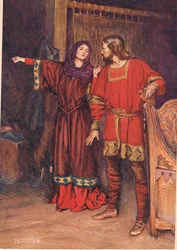 Gertrud felfedi, hogy Hamlet megölte Poloniust, William Shakespeare „Hamlet” című művéből, a Hodder és Stoughton által 1915-ben kiadott kiadás