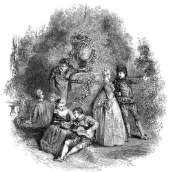 Jelenet a Watteau-ból 1644-ben, 1844-ben.