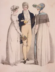Két nő és egy férfi estélyi ruhában, 1808