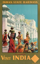Látogassa meg Indiát, Udaipurt, az Indian State Railways reklámplakátját (színes litográfia)