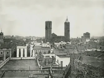A régi város része a katedrálissal, Barcelona, Spanyolország, 1895. NEM