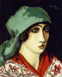 Ruth zöld fejkendővel
