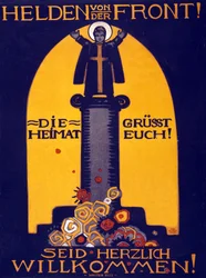 Német első világháborús plakáthősök a frontról, a haza köszönt! Üdvözlő pub. 1915 (színes litográfia)