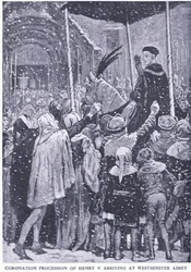 V. Henrik koronázási menete megérkezik a Westminster-apátsághoz 1413-ban, a Cassell