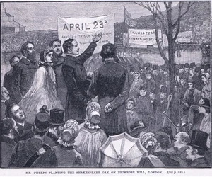 Mr. Phelps elültette a Shakespeare-tölgyet a Primrose Hillen, Londonban 1864-ben
