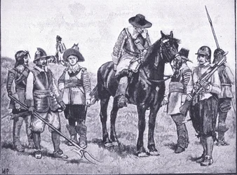 A Cromwell-katonák típusai a Cassells History of the British People-ből, a Waverley Book Company Limited kiadásában, 1940 körül