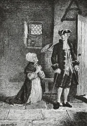 Elspeth és Lord Glenallan, illusztráció az Antikváriumhoz, Walter Scott (1771-1832) történelmi regénye, metszet