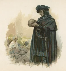 Hamlet Yorick koponyájával (chromolitho)
