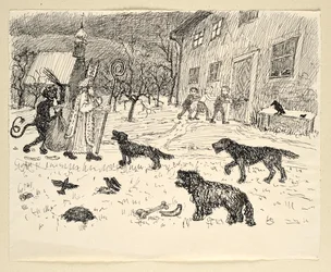 Szent Miklós és a krampusz vidéken a gyerekekkel