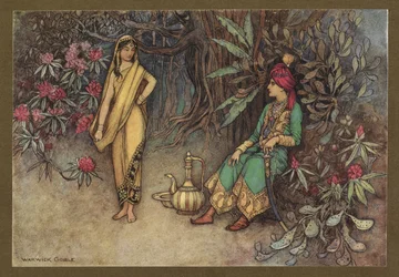 12. tábla: "A leghatalmasabb uralkodó palotáját díszítenéd", a Folk-Tales of Bengal... Warwick Goble 32 színes illusztrációjával (Edition de luxe) 1914 (színes litó)