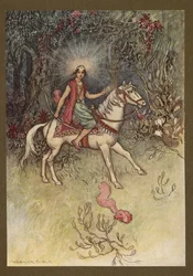 24. tábla: "A Holdhoz hasonló erős fény ragyogott a homlokán", a Folk-Tales of Bengal ... 32 színes illusztrációval Warwick Goble-tól (Edition de luxe)