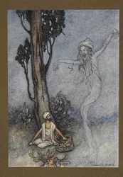 26. tábla: "Most borbély, el foglak pusztítani. ki fog megvédeni?", a Folk-Tales of Bengal... 32 színes illusztrációval Warwick Goble-tól (Edition de luxe.)