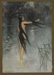 29. tábla: "Amikor kiszállt a vízből, micsoda változás volt látható rajta!", a Folk-Tales of Bengal... 32 színes illusztrációval Warwick Goble-tól (Edition de luxe.). 1914