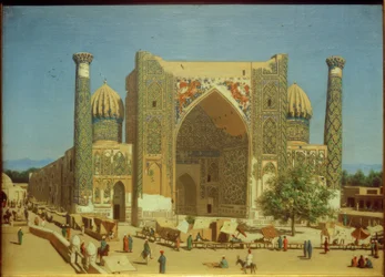 Shir-Dor Medrese a Registan téren Szamarkandban