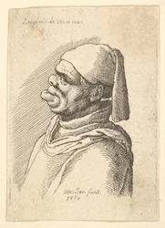 Egy torz, kalapos és kövér férfi mellszobra, profilban balra kiálló alsó ajak, 1625-77.