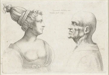 Egy kopasz férfi és egy turbános nő feje Varie figurae et probae (sorozat címe) Karikatúrák, fejek és deformitások Leonardo da Vinci után (sorozat címe)