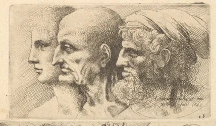 Három fejből álló sor profilban balra, 1645.