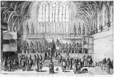 Westminster Hall, West End, a Courts of Chancery and Kings in Session