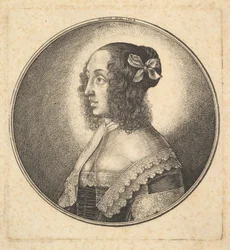 Sötét hajú, balra masnival rendelkező nő, 1642.