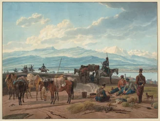 Orosz kozákok megállója - Kobell, Wilhelm, Ritter von (1766-1853) - 1804 - Akvarell papíron - 36,8x48,2 - Magángyűjtemény