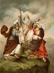 Mózes ima az amálekiták ellen (színes litho)