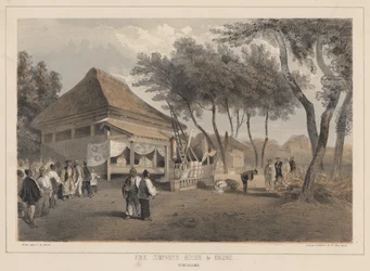 Tűzoltóság háza és motorja, Yokuhama, 1855