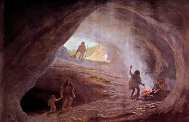 Őstörténet: barlangok a jégkorszakban. W. Kranz festményéből, XX. század