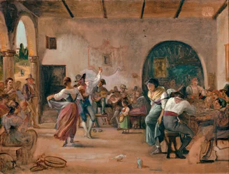 Tánc egy étteremben, 1860 körül (olaj, kártya)