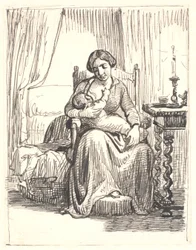 Anya szoptatós gyermekkel, t.h. megvilágított fény