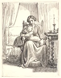 Anya szoptatós gyermekkel, t.h. megvilágított fény