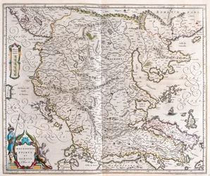 Görögország, Macedónia, Albánia, a Willem Blaeu által készített "Theatrum Orbis Terrarum, sive Atlas Novus"-ban (Amszterdam).