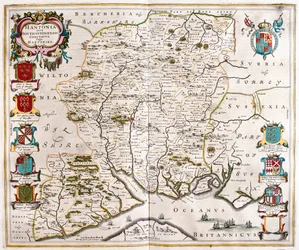 Hampshire és Southampton, a Willem Blaeu által készített "Theatrum Orbis Terrarum, sive Atlas Novus"-ban, Amszterdam, Amszterdam