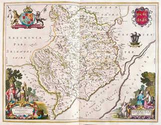 Monmouth shire (Anglia és Wales), a Willem Blaeu által készített "Theatrum Orbis Terrarum, sive Atlas Novus"-ban (Amszterdam).