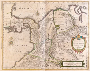 Panama, Kolumbia, Ecuador és Venezuela egy része, Willem Blaeu, Amszterdam, "Theatrum Orbis Terrarum, sive Atlas Novus" című művében.