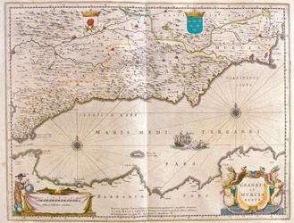 a Gibraltári-szoros Alicantéig, a Guagalquivir-völgyig és Sevilláig, valamint Észak-Afrika partvidékéig, Willem Blaeu "Theatrum Orbis Terrarum, sive Atlas Novus" című művében, Amszterdam.