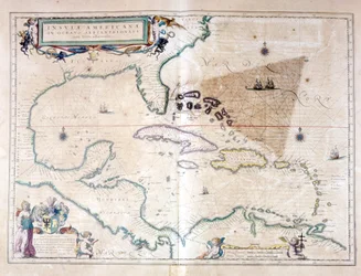 A Karib-tenger: látható a Bermuda-háromszög a Bermuda-szigetcsoport, Miami és Puerto Rico között. Wilhelm Blaeu atlasza szerint