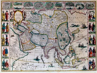 A világ színháza, avagy az új amszterdami atlasz. Willem Janszoon Blaeu (1571-1638) Ázsia földrajzi térképe.