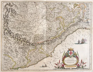 Liguria nyugati riviéra, Olaszország, Willem Blaeu "Theatrum Orbis Terrarum, sive Atlas Novus" című művében, Amszterdam, Amszterdam.