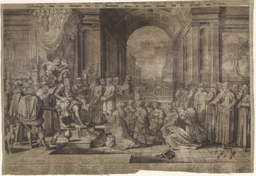 Alva zsarnoksága Hollandia nyomorúságos állapotának képe, Alba hercegének kegyetlen zsarnoksága alatt (cím a tárgyon) Delineatio deplorati status belgy sub immensa tyrannide Albani ducis Fernandi a Toledo (cím a tárgyon)