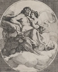 Jupiter és Juno a felhőkön ülve, bal oldalon villámokat tartó sassal, 1631.