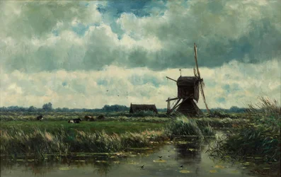 Polder táj szélmalommal Abcoude közelében