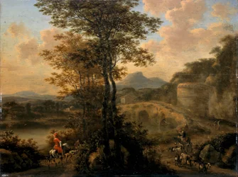 Olasz folyami táj kőhíddal, 1650